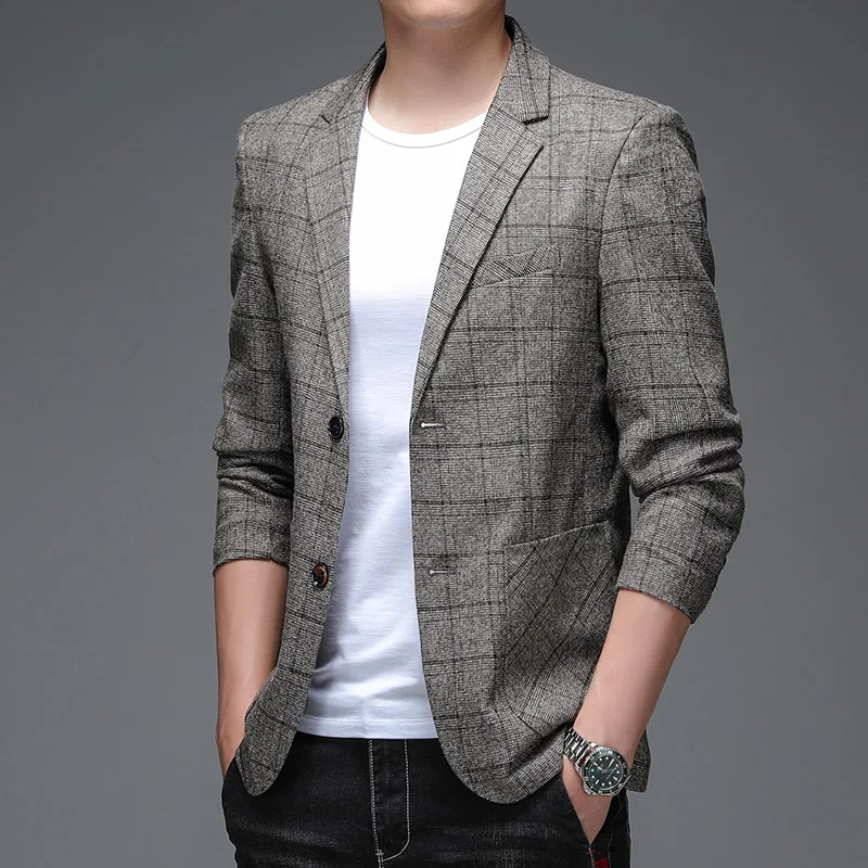 2024 Plaid Men's Stylish and Handsome Stylish Banquet Business Casual Single Suit  Veste Costume Homme Luxe  Blazer Men 3