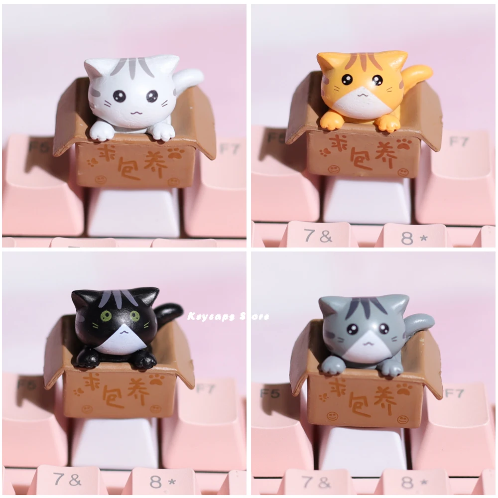 Cute Cat Cartoon Keycaps para Teclado Mecânico Anime Artesanal Branco Kawaii Keycap Pbt Eixo Cereja mx Faça Você Mesmo Personalizado