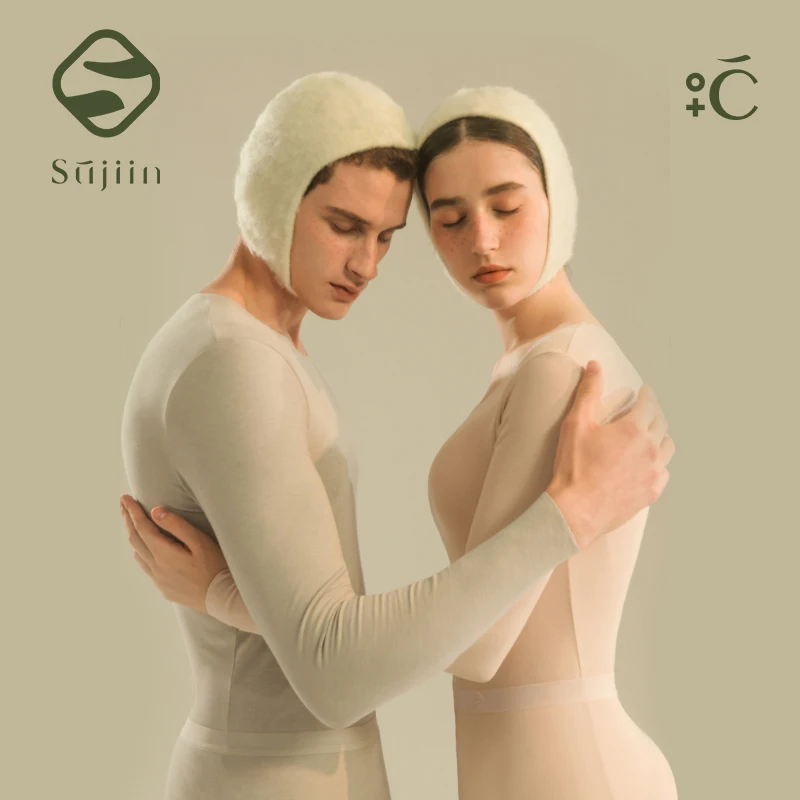 Thermal Underwear Sets SUJIIN For Women Men Winter Crew Neck Thermals Tops Couple Long Johns Anti-Static 2 Pieces