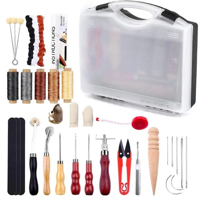 Leather Craft Tools Kit Wax Ropes Needles Hand Sewing Stitching Punching  Cutting Sewing Leather Craft Making Tools Set - Punching - AliExpress