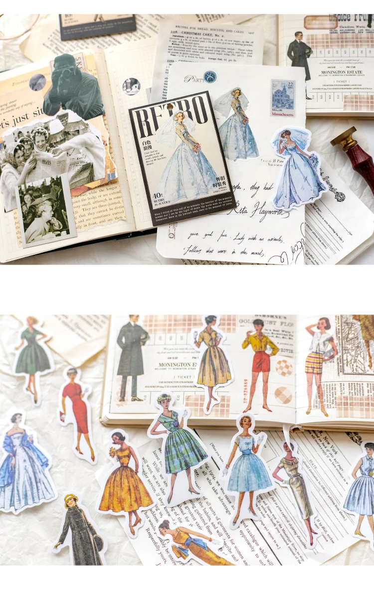 Yoofun 40 Stück/Packung Retro Mode Mädchen Vintage Lady Washi Papier Aufkleber für Ablum Tagebuch Scrapbooking Journal Dekor DIY Etiketten – Detail 23