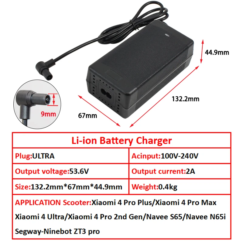54.6V 2A charger 48v 53.6V 2A Li-ion battery 13S 18650 battery pack MI4-Julet 3105/ULTRA/PRO MAX plug Connector