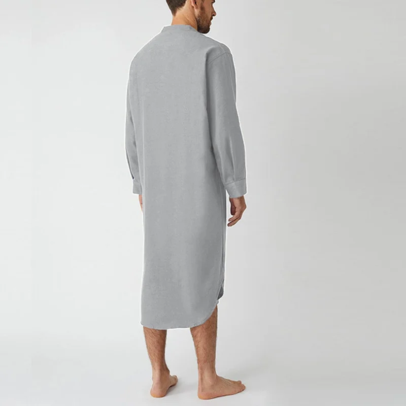 New Mens Onesie Sleep Robes Long Sleeve Solid Cotton Nightshirts Homewear Nightgown Lounge Bathrobes Men\'s Long Shirts Sleepwear