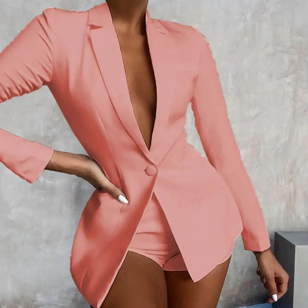 

Casual Women Ol Style Jacket Stylish Women's Single Button Lapel Elegant Formal Business Coat with Deep V Neck for Ol