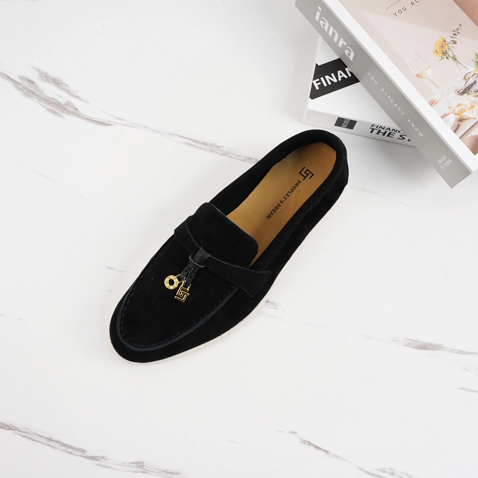 2024GJ Fashion Women's Mule Shoes Comfortable Suede Le Fu Shoes Metal Pendant Anti slip Luxury Brand Driving Shoes Casual Shoes 6