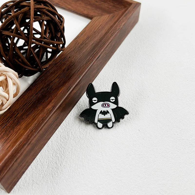 Bat Badge Enamel Pin - Weird Funny Animal Brooch, Ugly Cute Monster Design, Chibi Abstract Lapel Pin, Novelty Jewelry
