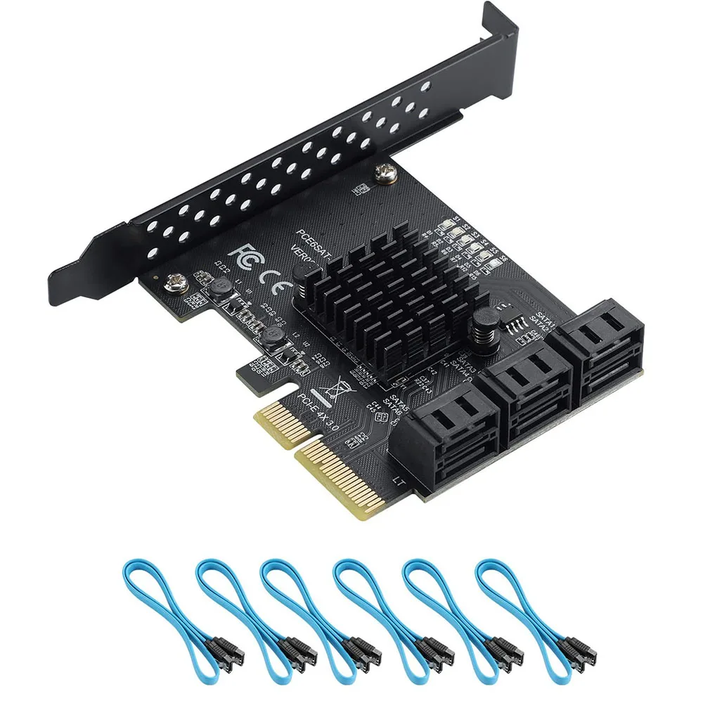 

Новая карта PCIe 4X 1X SATA, 6 портов, 6 Гбит/с SATA 3,0 PCIe карта, PCIe к SATA Плата расширения контроллера, без Raid, с 6 кабелями SATA