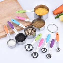 10PCS/SET Stainless Steel Digital Measuring Spoon Cups Silicone Handle Kitchen Cooking Accessories Household Baking Pastry Tools