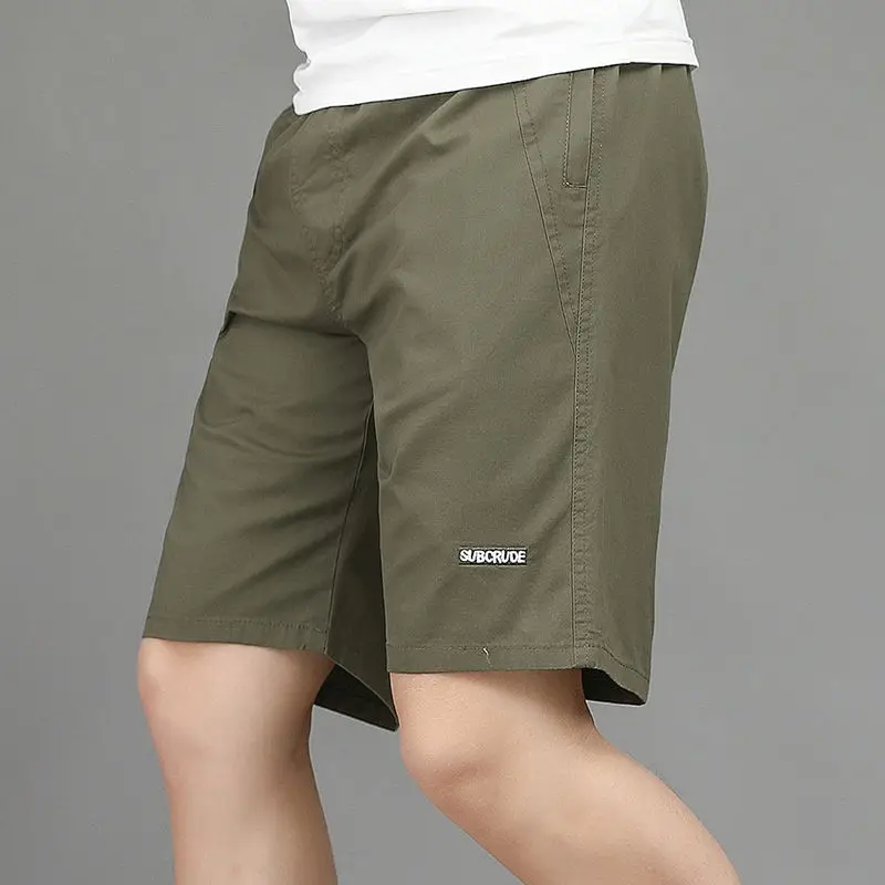 Summer Thin Pure Cotton Trendy Shorts Men Solid Elastic Waist Drawstring Pocket Street Fashion Casual Loose Sports Short Pants 2