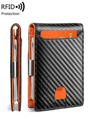 Sleek RFID-Blocking Men's Ultra-Thin 11-Card Wallet (QB346-Carbonorange)
