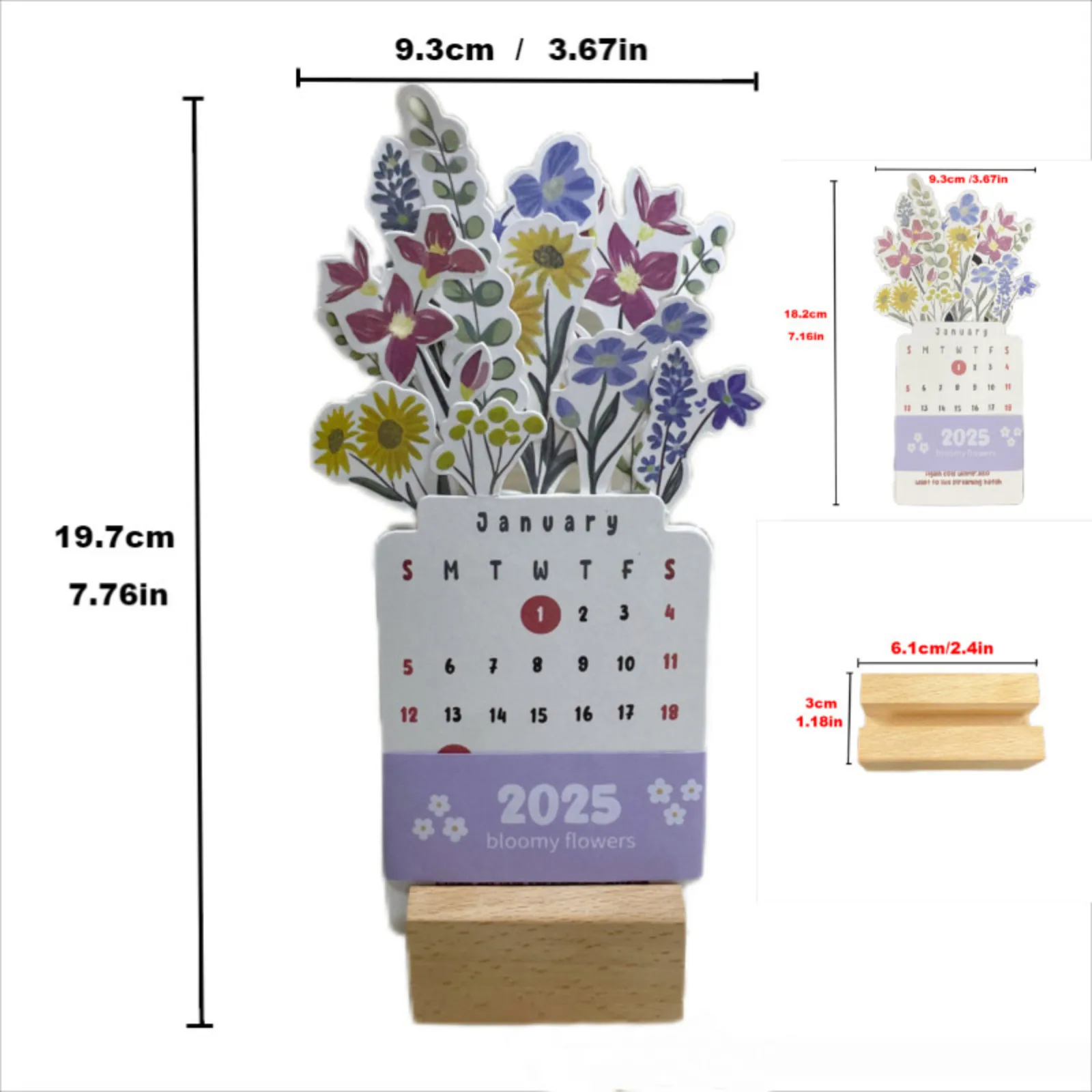 Desk Calendar Flowers Small Calendar With Wooden Base Creative Flower Small Desk Detachable For Home