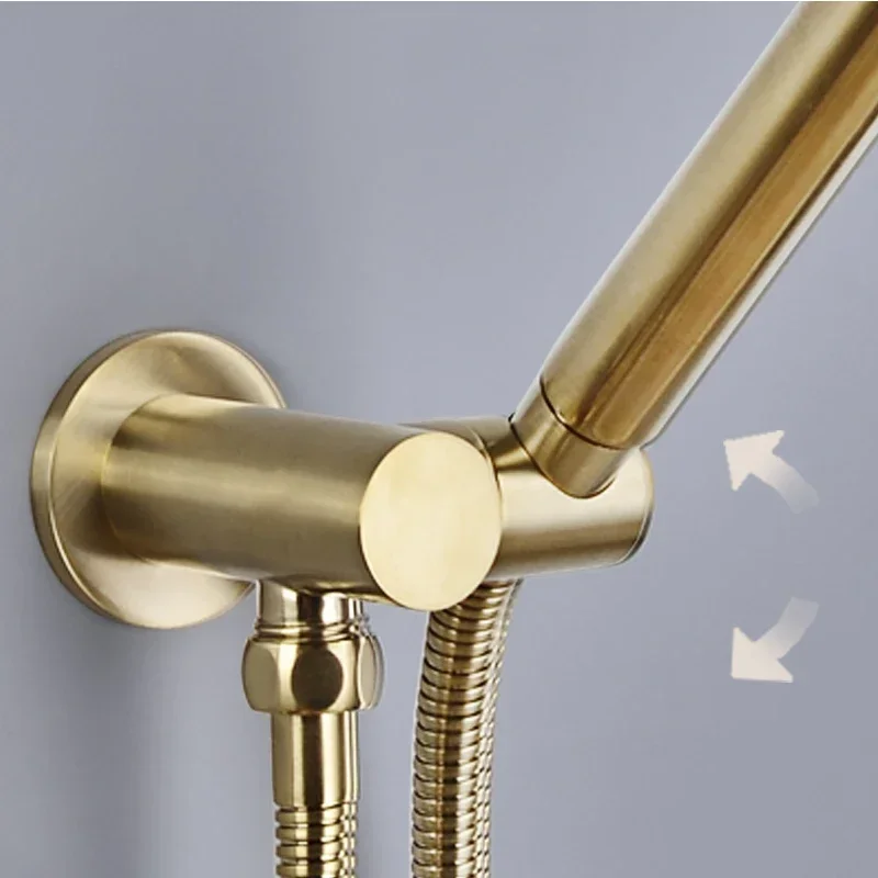 

Brass Hand Shower Holder Bathroom Adjustable Bracket Seat Round Square With or Without Outlet Hose Connector Brushed Gold