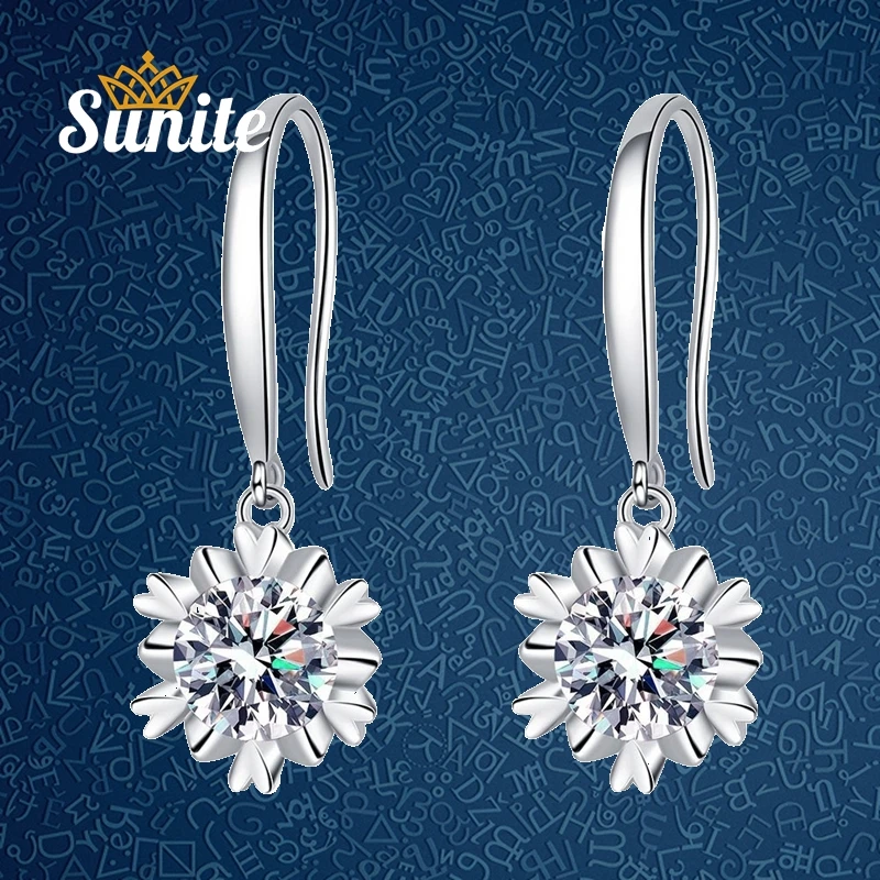 

Sunite 2.0ct Moissanite Diamond Snowflake Drop Earrings for Women Girls 925 Sterling Silver Party Birthday Girlfriend Wife Mum