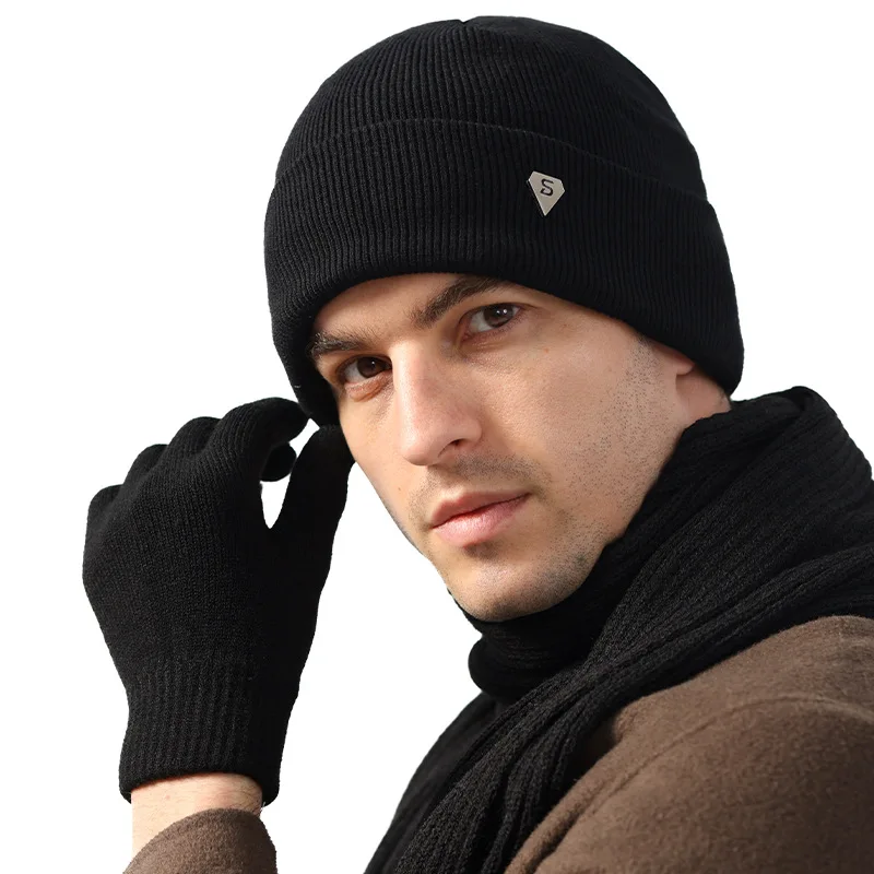 New Fashion Knitted Hat Men's Winter Tide Casual Cycling Warm Solid Color Woolen Cold Hat
