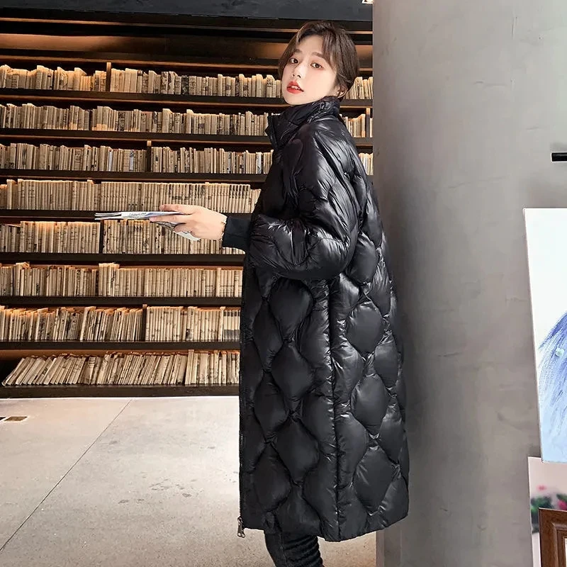 

Пуховик женский с подкладкой, новинка зимы 2024, модное свободное повседневное хлопковое пальто в Корейском стиле, женские блестящие Длинные парки выше колена без стирки