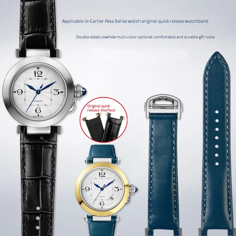 Cinturino In Vera Pelle Per Cartier Pasha Wspa0013/Orologio Con Fibbia Pieghevole Serie Muslimex Strap19 * 12Mm Accessori Per Cinturino