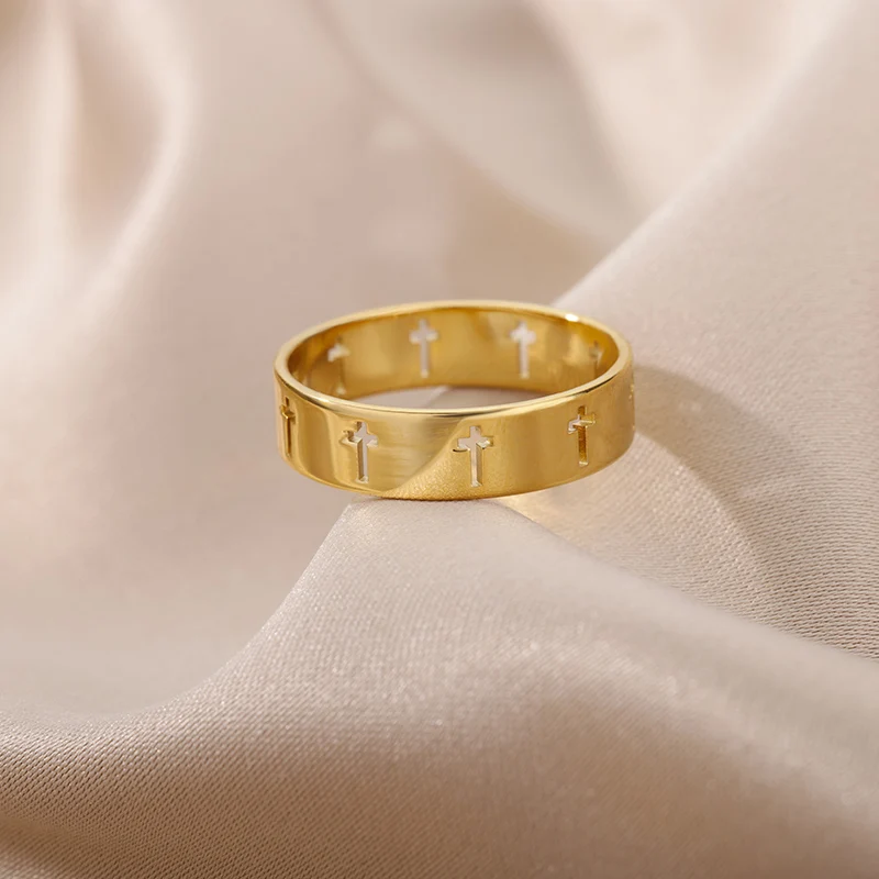 Stainless Steel Cross Rings For Women Men