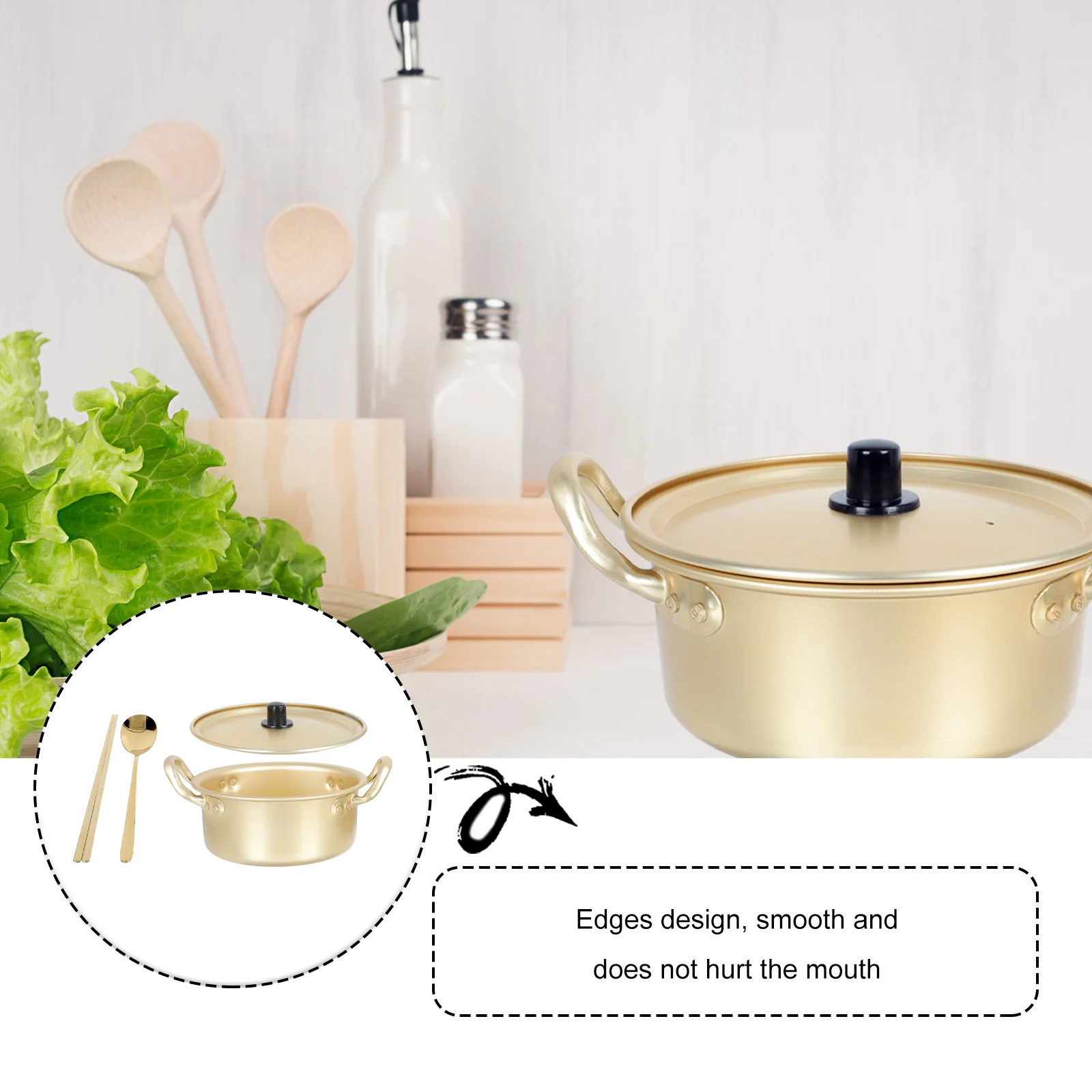 Korean Induction Cookware Pot Instant Noodle Glass Portable Cooking Double Ears Yellow Aluminum