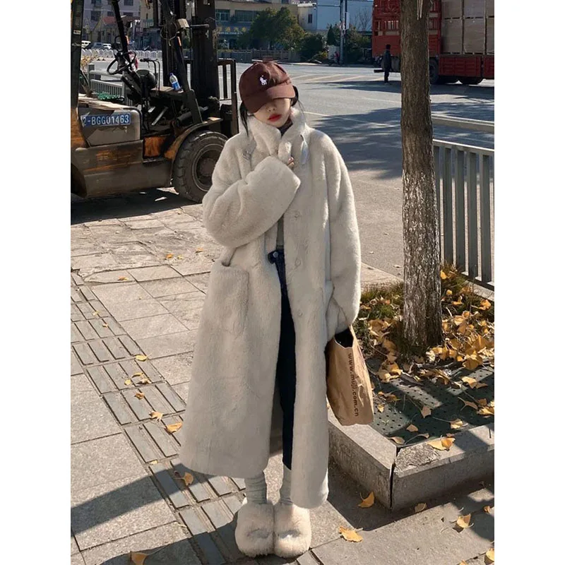 Imitation Fur Coat Women's Winter Mid Length Loose And Slim Fur Environmental Protection Mink Fur Fur Buckle Mink Fur Coat Trend