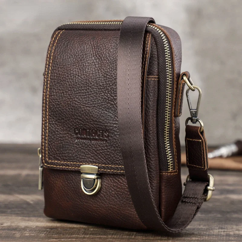 pndme high quality cowhide simple vintage chest bag genuine leather men s shoulder messenger belt bag casual sports waist packs Men's Waist Packs Casual Retro Soft Genuine Cow Leather Cross Belt Hasp Mobile Pocket Shoulder Bag