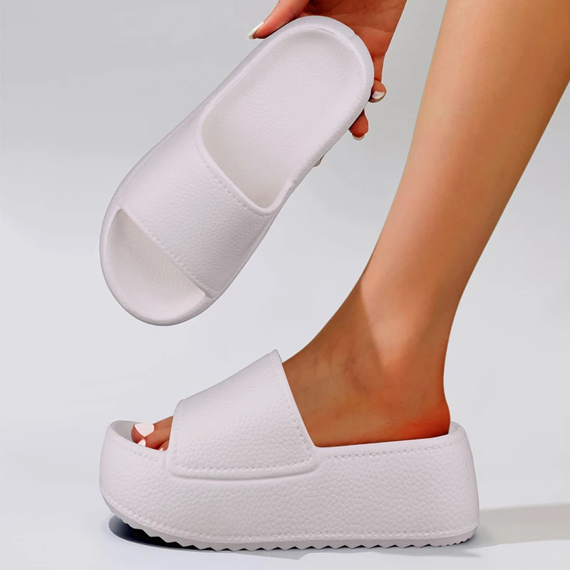 Women's thick soled high heel sandals, fashionable beach shoes, EVA height increase, one foot sandals, anti slip, casual summer 2