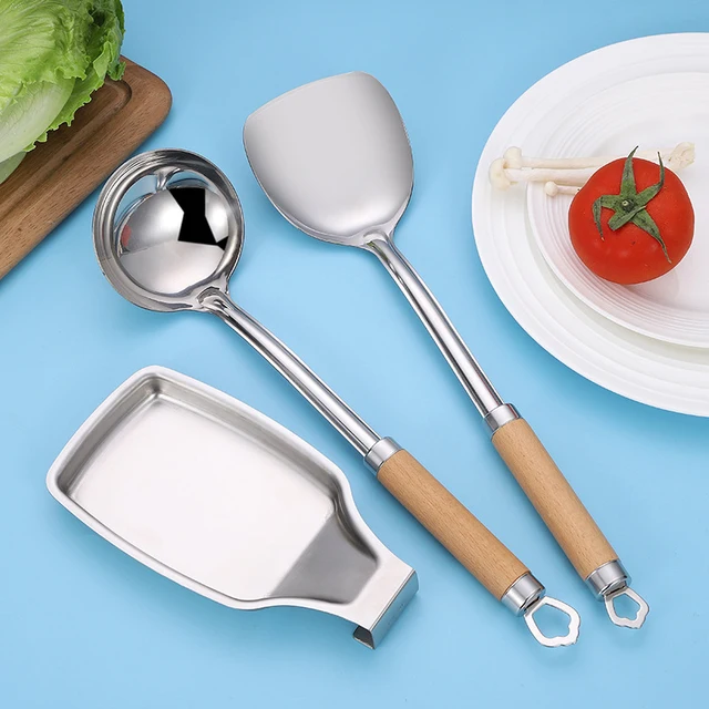 Rozsdamentes Acél Kanállal Pihenő Spatula Pihenőhely Nemslip Otthoni Konyhai Kempinghez - Image 2