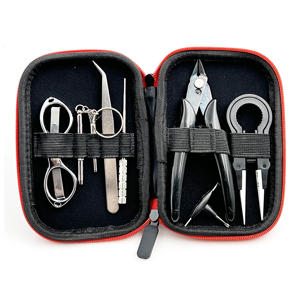 DIY Tool Kit 9 in 1 Coil jig Tweezers Pliers Repair Tool Kits Cig Accessories Coiling Set with Storage Bag