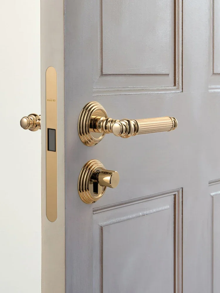 FrenchMuteDoorLockBrassDoorHandleEuropeanRetroBedroomDoor