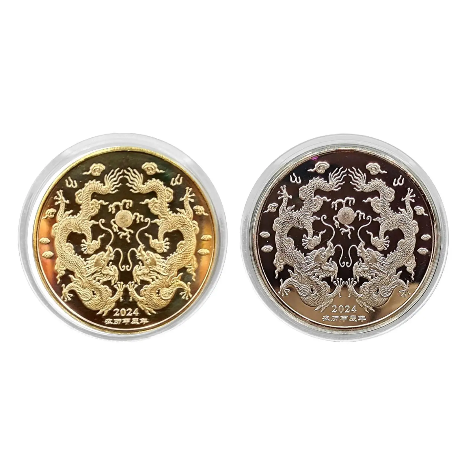 

Праздничные китайские монеты с 2024 годами дракона, праздничные подарки, монеты с китайским драконом на удачу, значок, коллекционные монеты для семьи, друзей