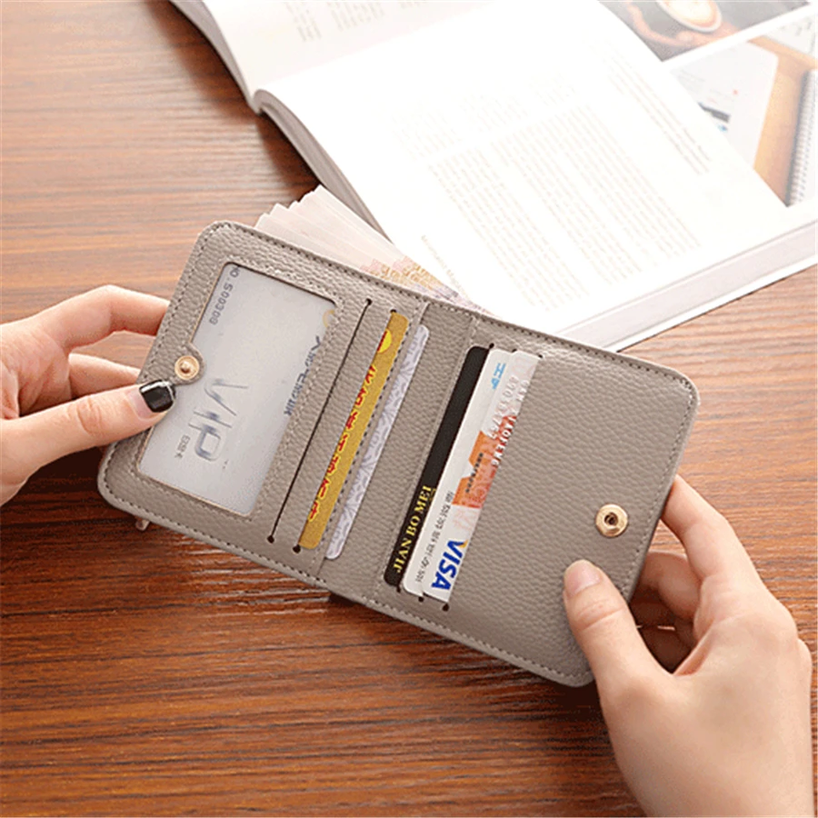 Fashion PU Leather Women Short Wallets Multiple Credit Card Holders Hasp Zipper Coin Purses Solid Color Clutch Money Bag Clip 3