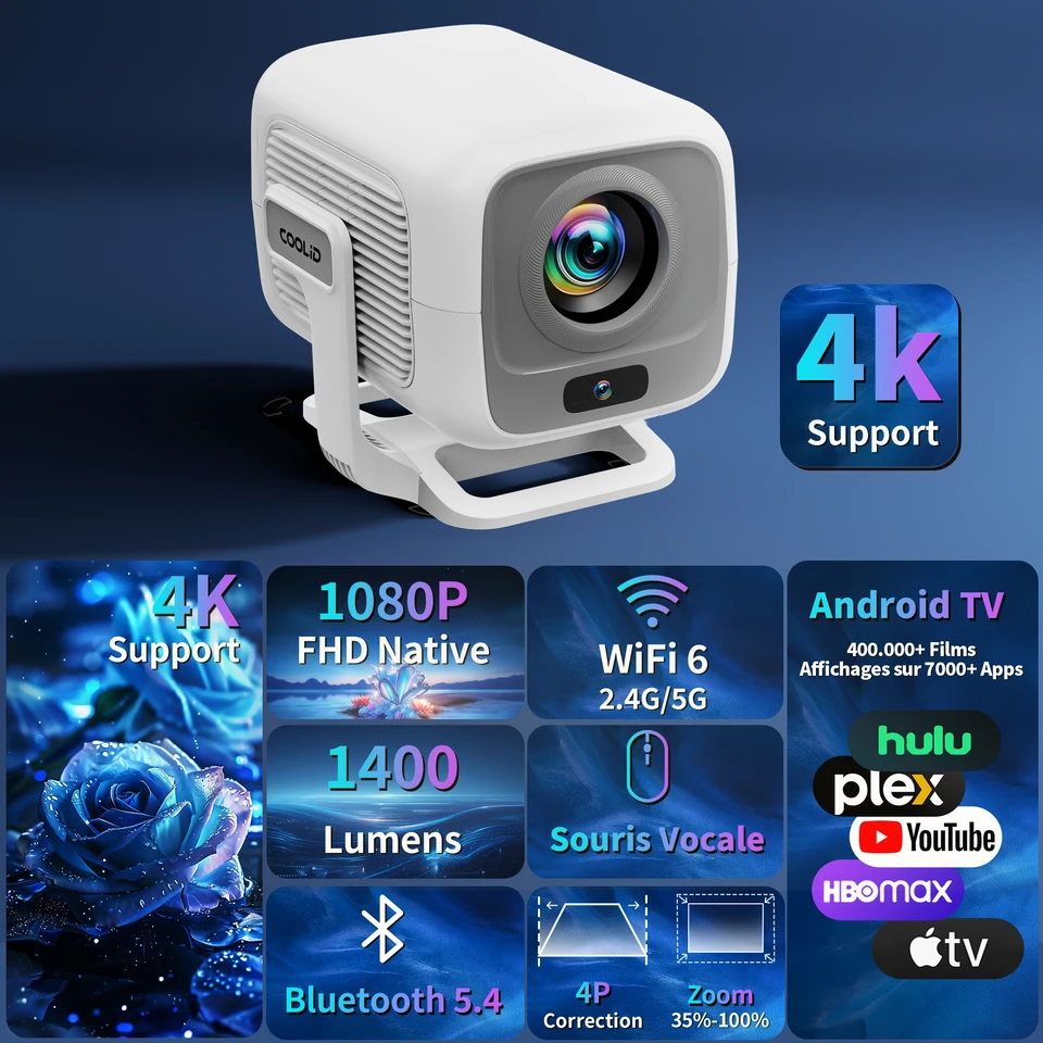 Mini Proiettore Wifi6 Bluetooth Proiettore Portatile Wielio 2025 – Bluetooth 5.2 E WiFi6, Supporta 4K E 1080P, 18000 Lumens, Compatibile Con PS5 E Switch! Proiettore 1080P 4K
