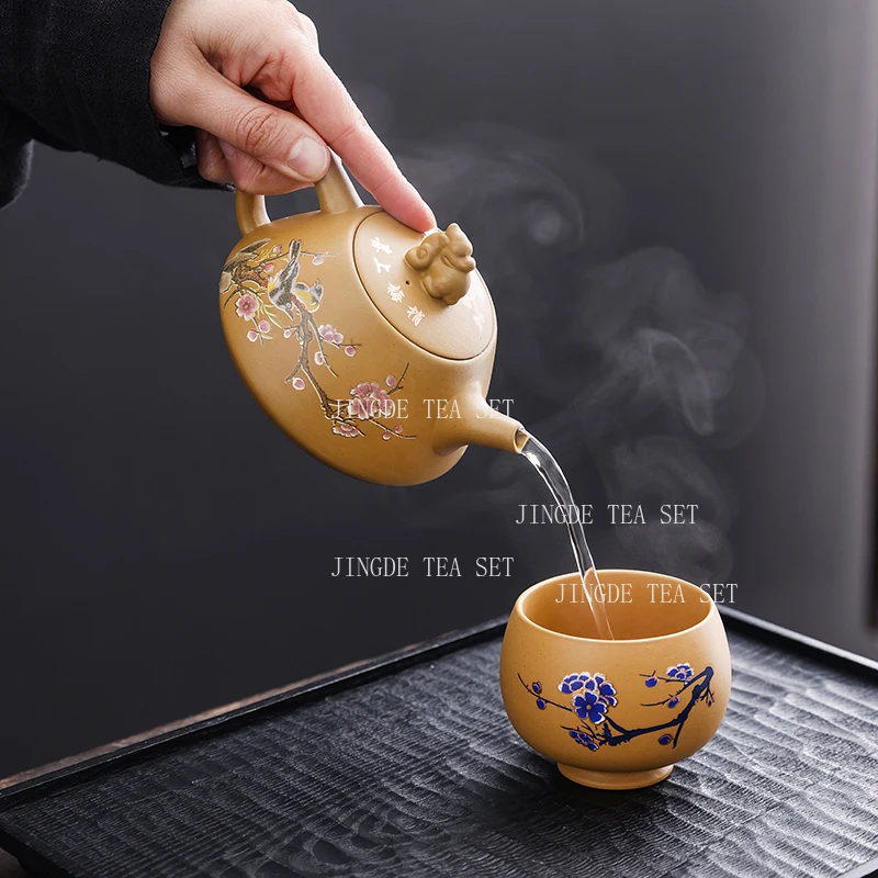 Color Changing Phoenix Singing Teapot with Heat Raw Mineral Gold Section Mud Semi Handmade Kung Fu Tea Set Tea Infuser