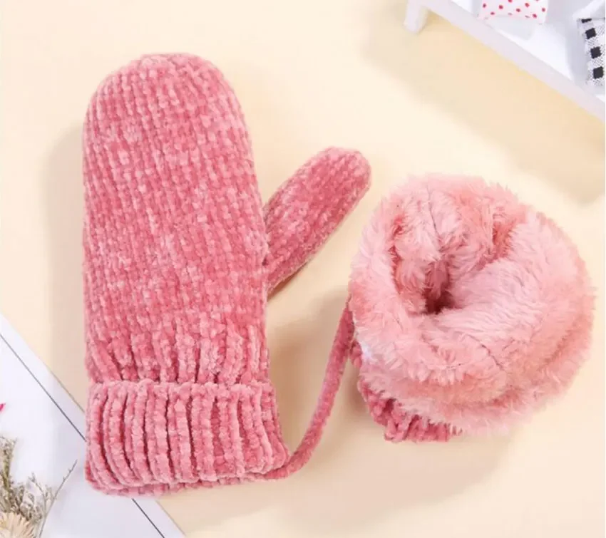 Baby Winter Beanie Hat Scarf and Gloves 3 Pcs Set Kids Boys Girls Knitted Pom Pom Cap Scarfs Children Infant Warm Suit Set