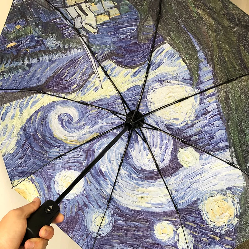 

Van Gogh Automatic Umbrella Rain Female Windproof Paraguas Anti-UV Sun Parasol Women Portable 3-fold Creative Arts Umbrella