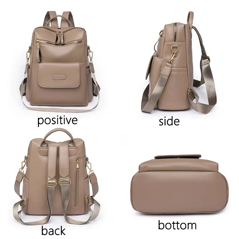 Large Capacity Solid Color Designer Women's Backpack Waterproof Wear-resistant High-quality Leather Travel Back Pack For Women 3