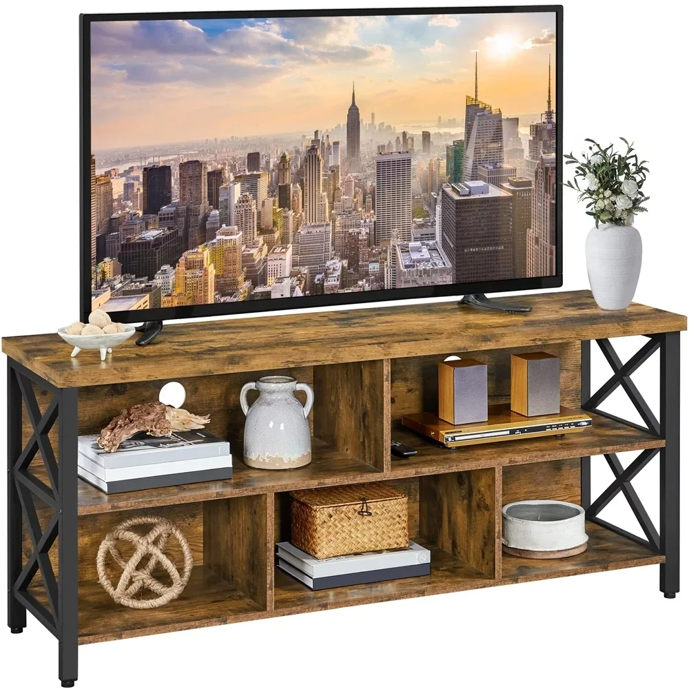

Modern Industrial TV Stand for TVs up to 65 Inch with Storage, Rustic Brown