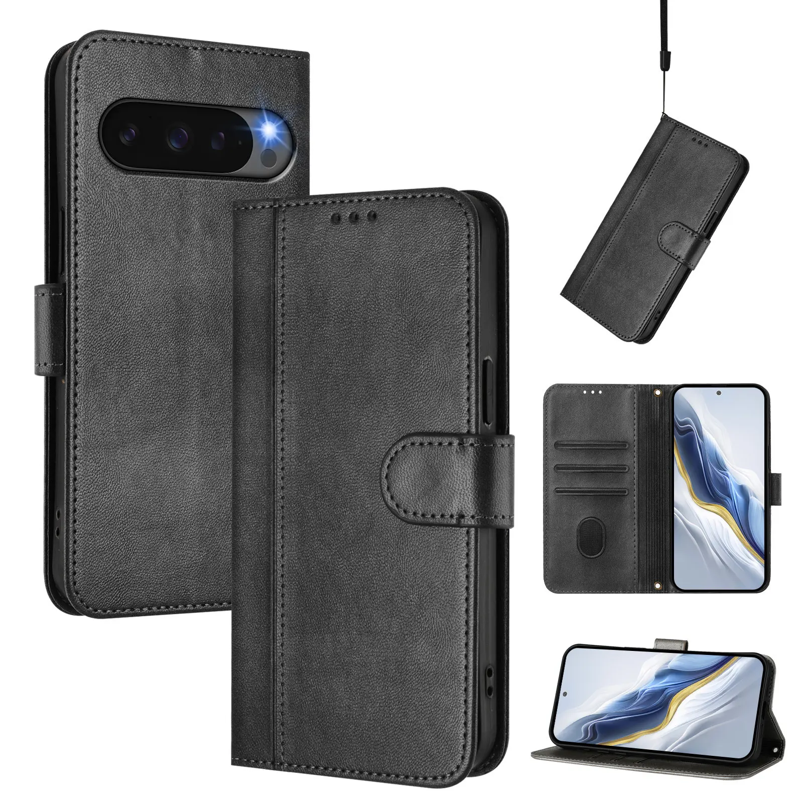 Magnetic Leather Wallet Case with Kickstand and Card Slots - Sleek Flip Cover