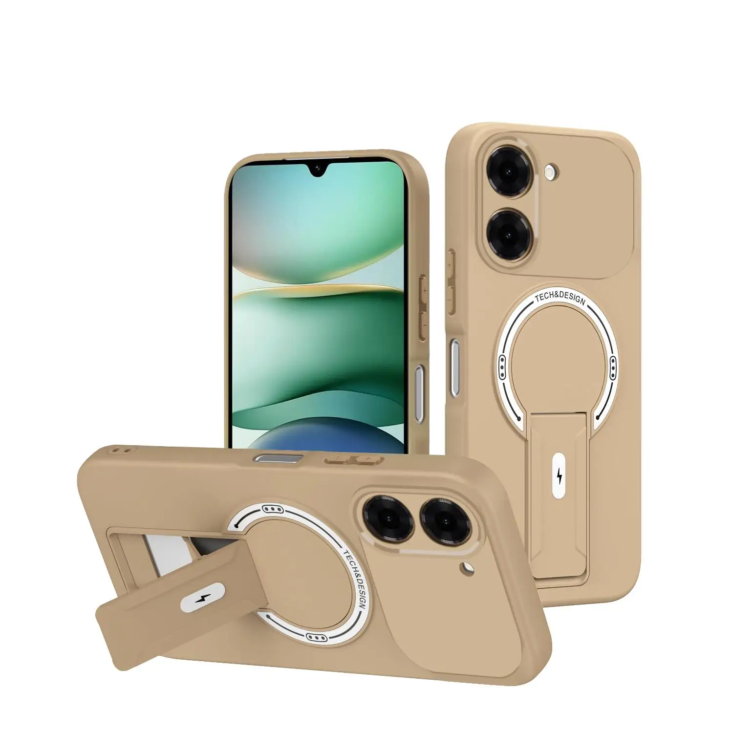 Magnetic Kickstand Armor Phone Case with Wireless Charging Compatibility