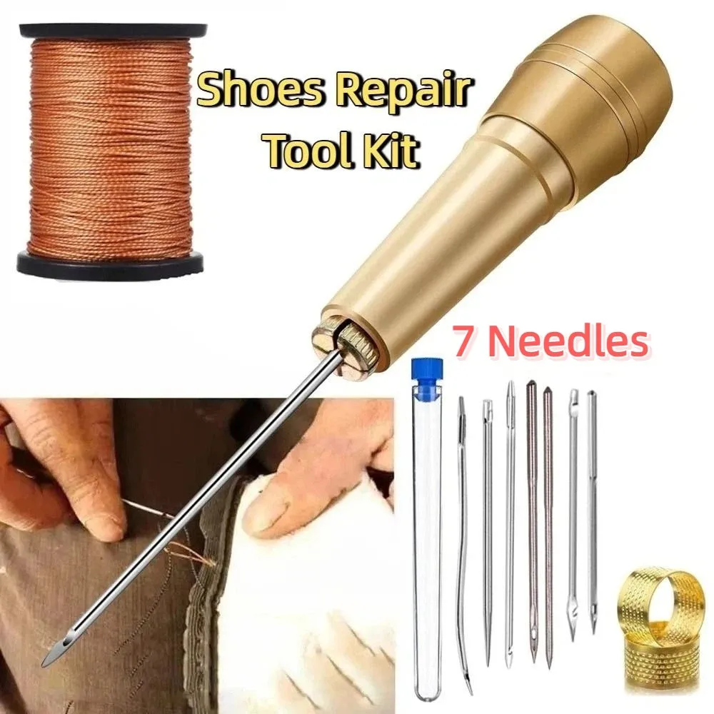 Multifunctional Leather Sewing Awl Set Professional Replaceable Punch Stitching Needles Nylon Thread DIY Craft