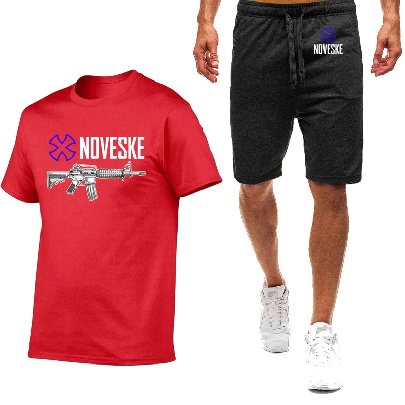 Summer Mens Funny Print Short Sleeve Shirt and Sports Pants Set