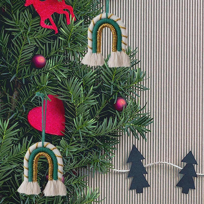 Adornos navideños de estilo bohemio, colgante de pared con borlas de arcoíris, colgante de árbol de Navidad tejido a mano creativo, regalo de Año Nuevo para niños, decoración del hogar