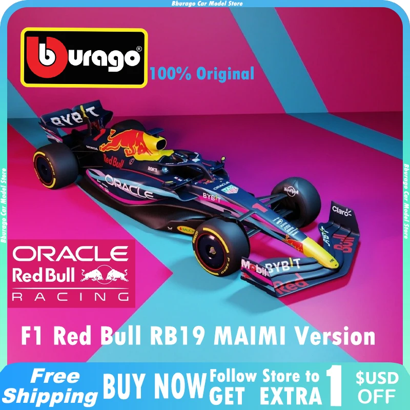 

Новинка 2023 Bburago 1:43 Red Bull Rb19 Майами версия F1 автомобиль #1 #11 гоночная версия литая модель из сплава Роскошные игрушечные автомобили фигурки