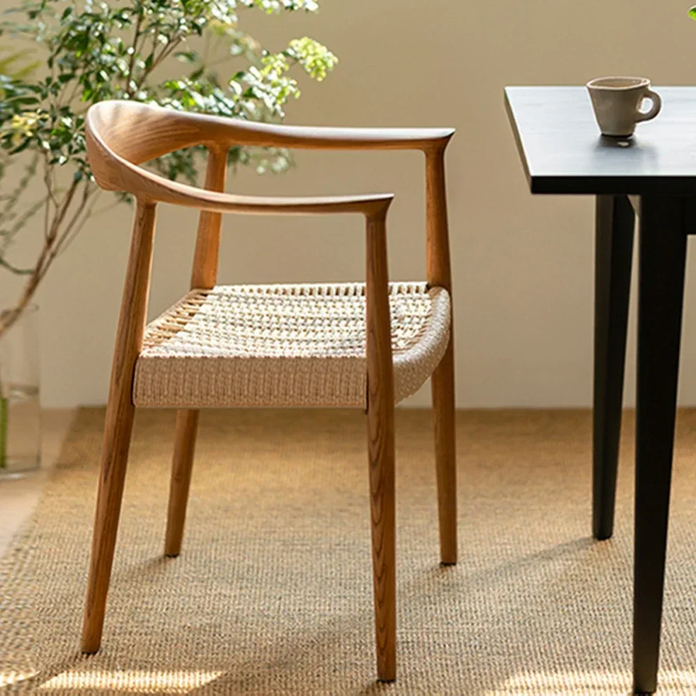 

Japanese style study solid wood chairs, woven with a rope, Kennedy Presidential Circle Chair, medieval family armrests, backrest