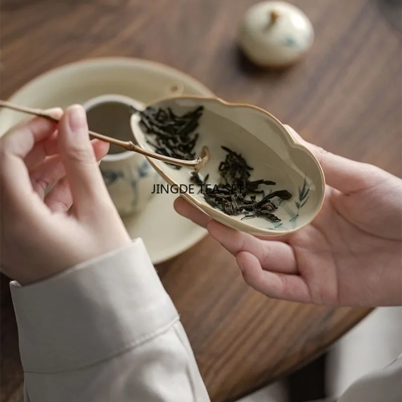 Ceramic hand-painted bamboo tea set tea spoon Chinese retro kung fu tea set two-piece set