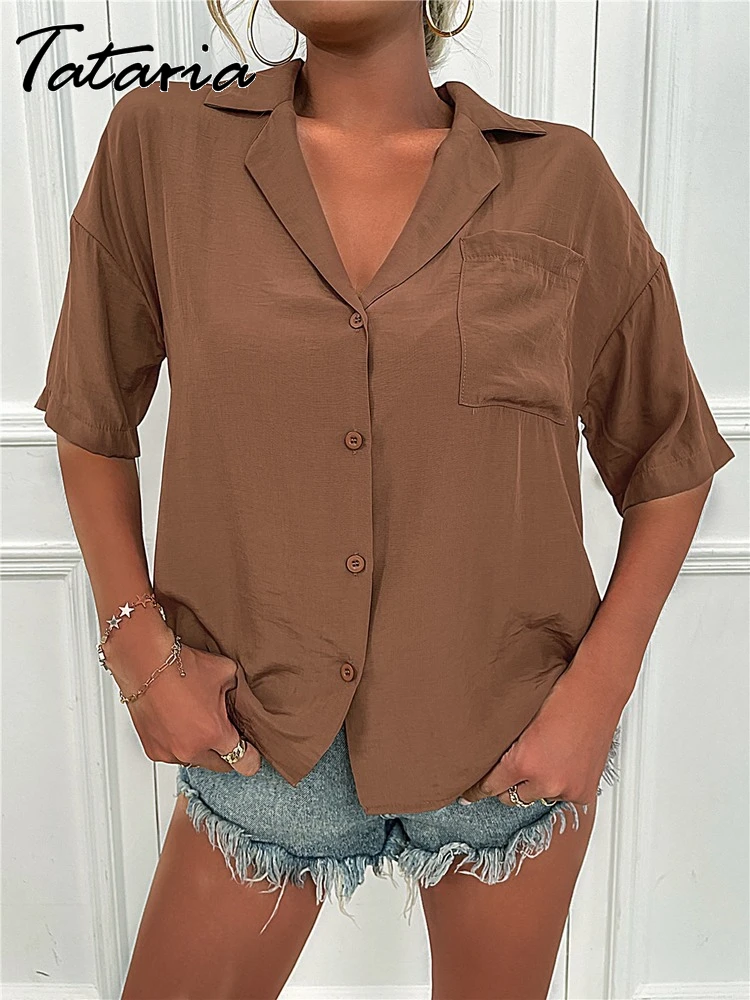 Blusas con botones para mujer, ropa de satén de manga corta, juvenil y elegante, para verano, 2022| | - AliExpress