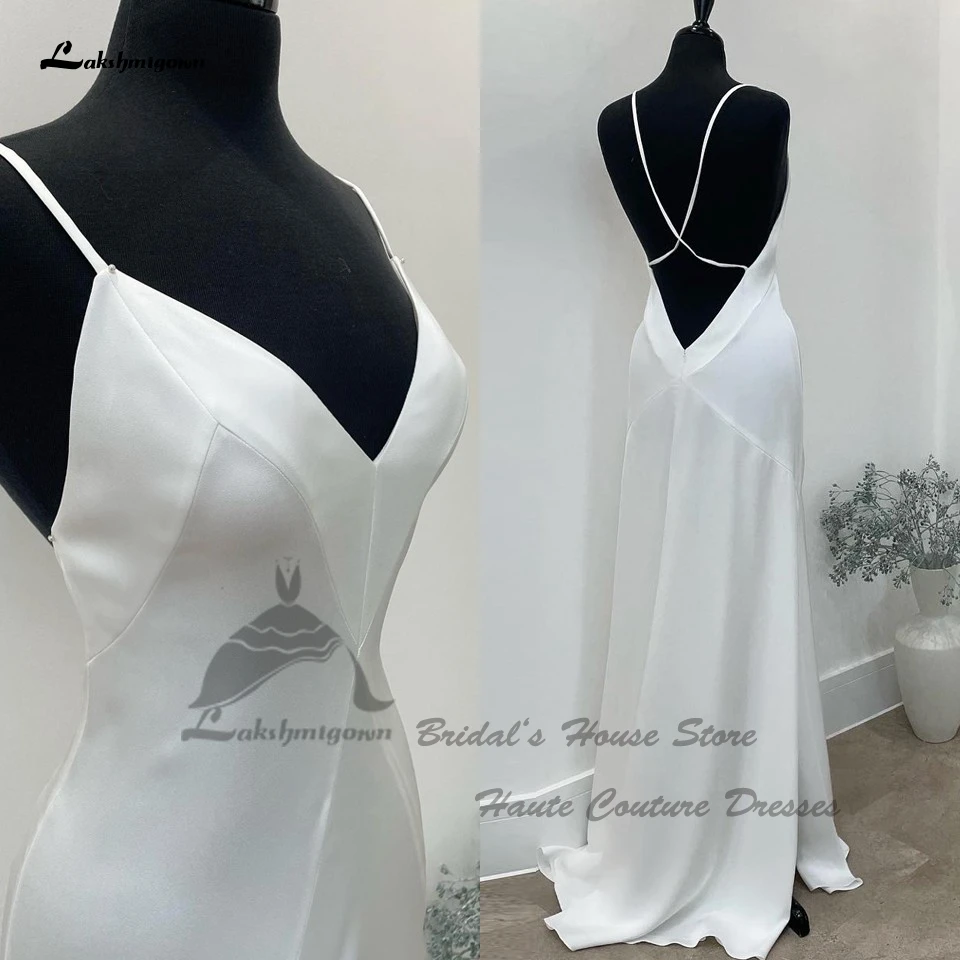 

Lakshmigown Simple A Line Crepe Wedding Dress Beach Summer 2023 Open Back Bridal Receipt Dinner Gowns Vestido De Noiva