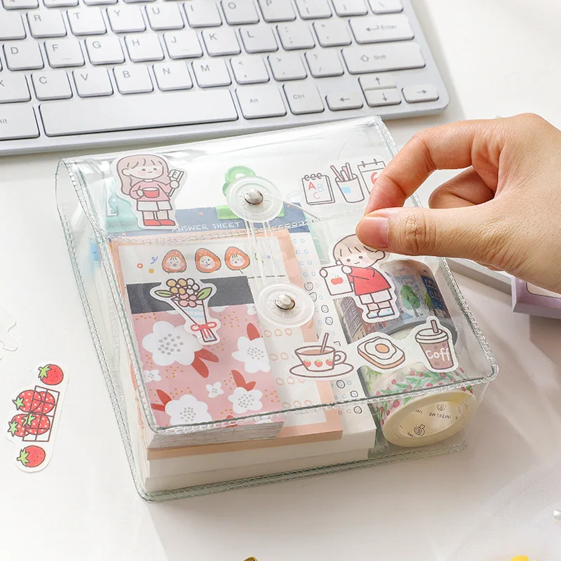 명확한 화장품 가방 방수 PVC 연필 주머니 세면 용품 운반 주머니 휴대용 주최자 스티커 Washi 테이프 액세서리