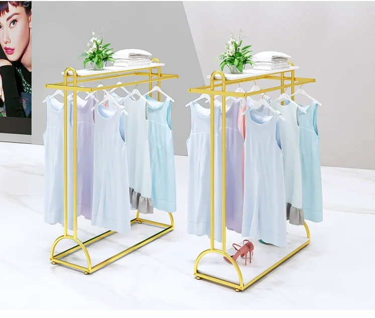 Multi functional double row women's wear rack Clothes shop display rack floor mounted display rack