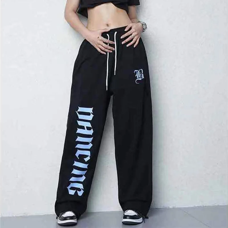 

Women's Y2K Hip Hop Kpop Black Sweatpants Streetwear Oversize Jogger Track Pants Harajuku Korean Style Baggy Straight Trousers