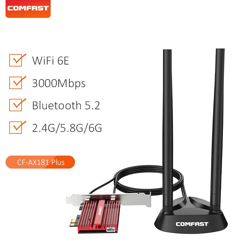 3000Mbps WiFi 6E Adapter wireless PCI-E Bluetooth 5.2 Dual Band Network Wifi PCIe Card Adapter 2.4G/5G 802.11ax For PC 